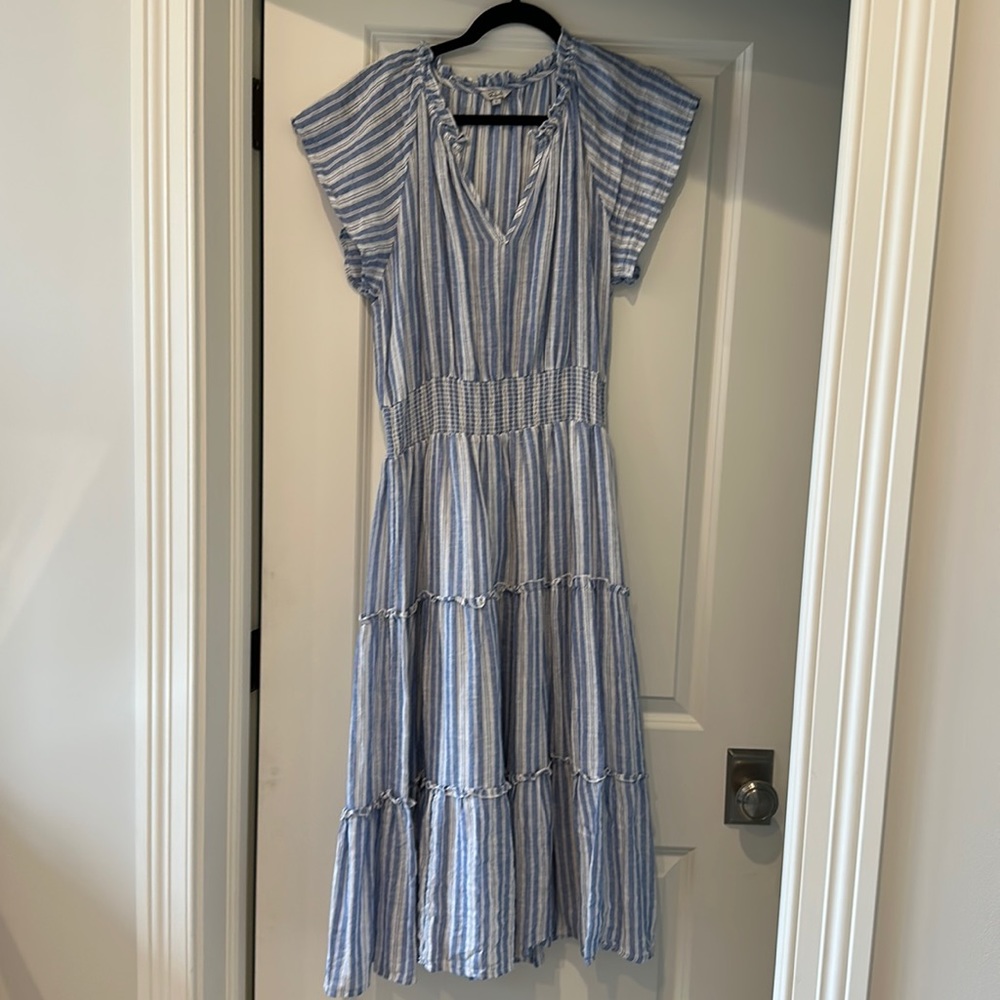 Rails midi blue and white stripped dress in size large